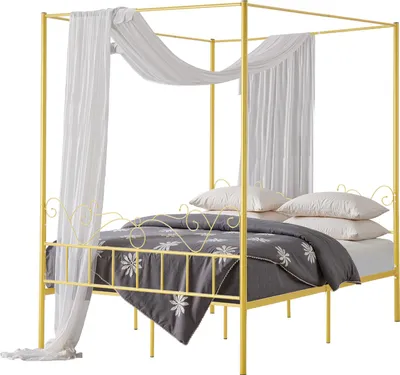 Obrázek produktu pro Rám postele VEVOR s baldachýnem (královská velikost), kovová postel s baldachýnem, minimalistický design čela postele a baldachýnu, robustní ocelové lamelové rošty (kulaté), úložný prostor pod postelí, není nutná pružina, zlatá barva