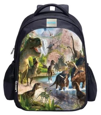 Immagine prodotto di Zaino per bambini con motivo dinosauri, dimensioni 42x32x17 cm, realizzato in nylon idrorepellente