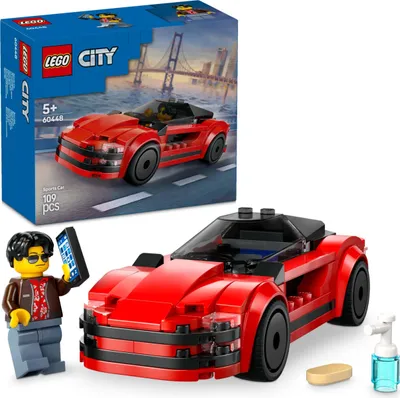 Produktbild von LEGO City Roter Sportwagen - Rennwagen Spielzeug für Jungen und Mädchen ab 5 Jahren - Geschenk zum Geburtstag oder für die Feiertage - Fahrer Minifigur mit Handy und Putzzeug 60448