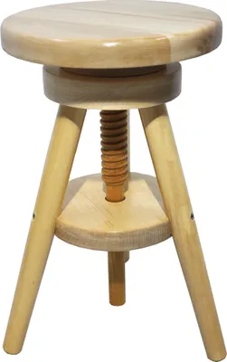 A wooden stool with adjustable height.