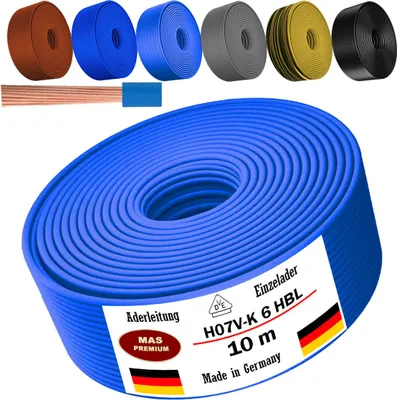 Produktbild von 10m Aderleitung H07 V-K HBL 1x6 mm² Hellblau Einzelader flexibel