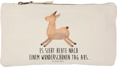 Produktbild von Mr. & Mrs. Panda Pouch Lama Springen Größe S Klein - Weiß - Geschenk, Freundin, Federtasche, Guten Morgen, Start, Glück, Lamas, Mäppchen, kosmetiktäschchen, Etui