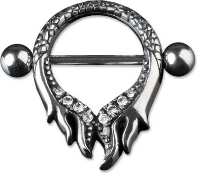 Produktbild von KoolKatana Brustpiercing Nippel Schild Barbell Flammen Zirkonia Chirurgenstahl 316 L teilweise geschwärzt Z166.D5