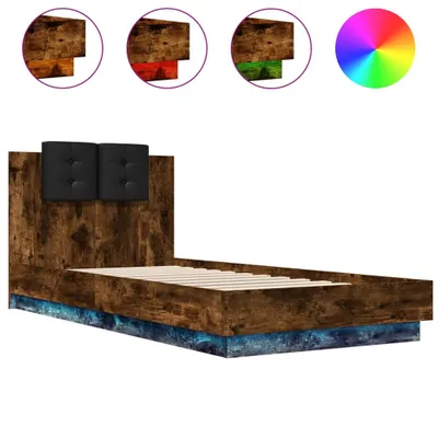 Produktbild von Bettgestell mit Kopfteil & LED-Leuchten Räuchereiche 100x200 cm