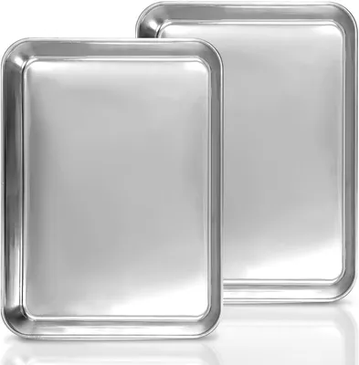 Image de Plaques de cuisson, 2 pièces, en acier inoxydable, rectangulaires, 26,5 x 20,5 x 2,5 cm, pour four