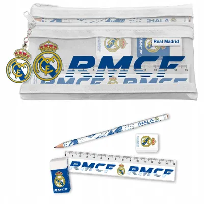 Obrázek produktu pro Sada 5 v 1 – školní potřeby Real Madrid: penál, tužka, pravítko, guma, teploměr / RM00040