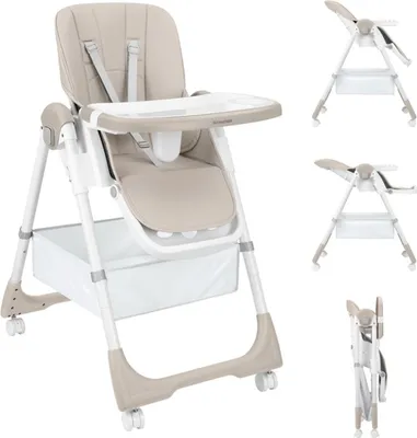 Produktbild von Kikka boo Kinderhochstuhl Spicy+ faltbar höhenverstellbar Fußstütze Räder Korb beige