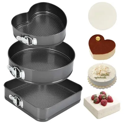 Productafbeelding van Springvorm set, 18/20/22 cm, ronde vorm, hartvorm, antiaanbaklaag, roestvrij staal