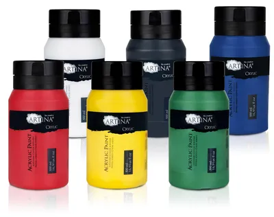 Produktbild von Artina 6er Acrylfarben Set 500ml Crylic Hohe Pigmentierun