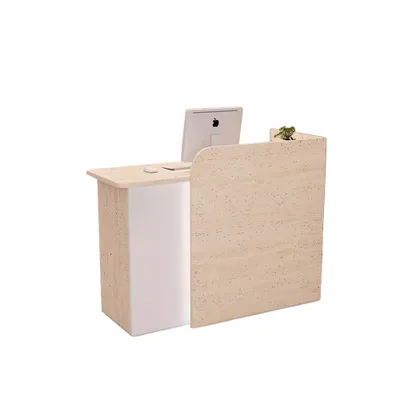 Produktbild von Bartisch,Theke, Kassentisch, kleine Bar, Ladentheke für Bekleidungsgeschäfte, Empfangstheke für Kosmetikstudios, beige weiß, L 80x50x100cm 【B6955】