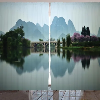 Produktbild von ARANDE japanisch Gardine, Japanische Nationalpark-Brücke Reflexionen des Bergs auf dem Seelandschafts-Foto, 280 x 175 cm, Mehrfarbig