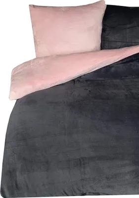 Produktbild von 4 teilig Winter Bettwäsche 135x200 cm Teddy Plüsch Nicki Uni rosa warm Fleece