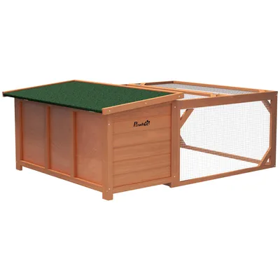 Image de Clapier Fortuna Lai pour petits animaux Clapier pour lapins nains 1255 x 100 x 49 cm avec toit en asphalte ouvrant, résistant aux intempéries, en bois de sapin, orange et vert