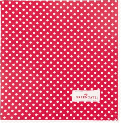 Produktbild von Greengate Stoffserviette mit Spitze DOTTY Rot mit weißen Punkten
