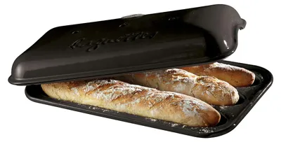 Produktbild von Brotform für Stokbrood, Baguetteform – Keramik – Holzkohle – 39 x 24 x 12,5 cm
