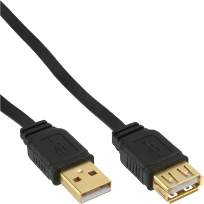 Produktbild von InLine USB 2.0 Flachkabel Verlängerung, A ST / BU, schwarz, Kontakte gold, 5m, 5 m, USB A, USB A, USB 2.0, Stecker/Buchse, Schwarz