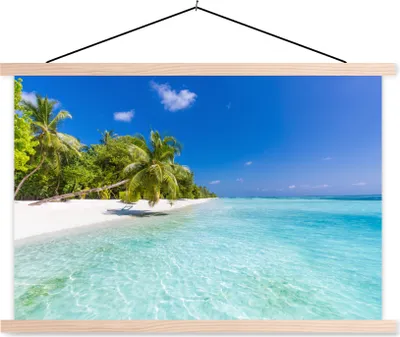 Produktbild von MuchoWow® Textilposter Meer - Tropen - Palmen 120x80 cm mit holzfarbenen Rahmen - Aufhängeset