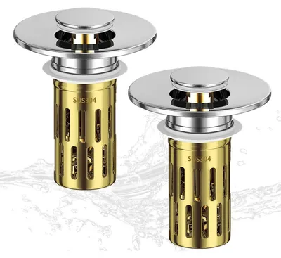 Productafbeelding van 2 stuks wastafelstop met zeef, 3-in-1 afvoerstoppen voor 25-30 mm, zilverkleurig koper