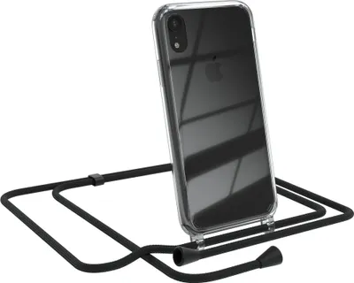 Produktbild von EAZY CASE Handykette kompatibel mit Apple iPhone XR, Handyhülle mit Umhängeband, Handykordel, Schutzhülle Clear, Band in Schwarz
