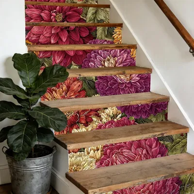 Produktbild von Set mit 15 selbstklebenden Treppenaufklebern mit Sonnenblumenmuster