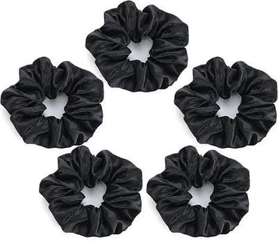 Produktbild von Famanu Haarbanden 5er Set – Schwarze Satin Scrunchies für vielseitige Frisuren