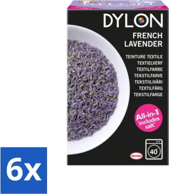 Produktbild von Dylon – Textilfarbe – Französischer Lavendel – All-in-One – Inkl. Salz – 350 g - Vorteilspack - 6 Stücke