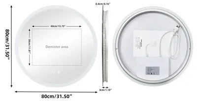 Obrázek produktu pro LED zrcadlo do koupelny – kulaté nástěnné zrcadlo – 80 x 80 cm – s funkcí proti zamlžování – s regulací jasu – s podsvícením – 3 barvy světla – s paměťovou funkcí