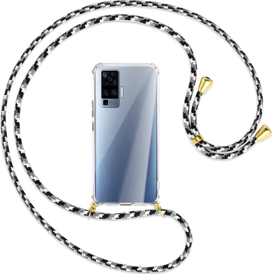 Produktbild von Handykette Backcover-Schutzhülle mit Band (Metall goldfarben) für vivo X50 Pro, X51 5G - schwarz/grau/weiß