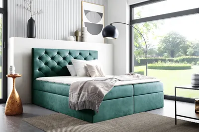 Zdjęcie produktu dla GUTTO Łóżko skrzyniowe LIVIA 140 x 200 cm 2x pudełko na pościel TOPPER 5 cm gratis zielony welur
