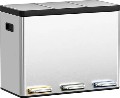 Image de Poubelle, acier inoxydable, 3 compartiments, argent, 3 x 15 l (45 l)