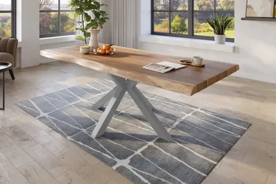Produktbild von Möbelretoure Baumkantentisch 240 x 120 cm Esstisch massiv Akazie Natur Spider-Gestell Silber TITAN