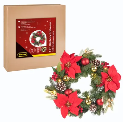Produktbild von Idena Weihnachtskranz 15 LED 6h Timer Ø40cm batteriebetrieben warmweiß für Innen