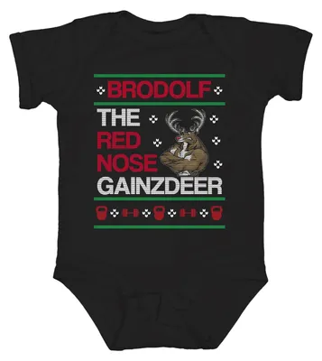 Productafbeelding van Brodolf met rode neus, lelijke kersttrui, unisex babyromper, zwart, maat 12/18 maanden