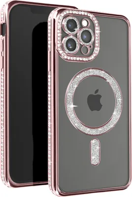 Image de Avizar, coque en diamant pour iPhone 13 Pro Max – Protection MagSafe avec bordure en strass, rose champagne
