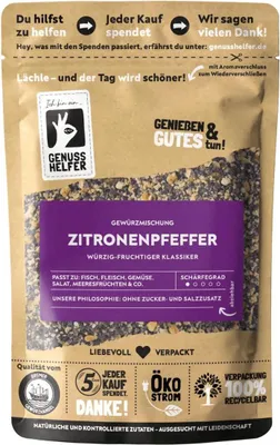 Produktbild von Zitronenpfeffer, geschrotet, leckere Zitrus-Note für Fisch, asiatische Gerichte und Salatdressings, 100g