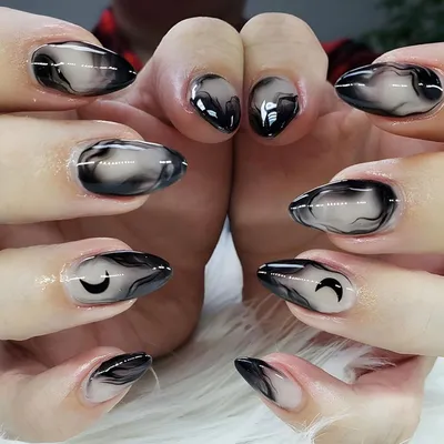 Image de Ongles artificiels Noir Ombre, 24 pcs. forme moyenne d'amande, ABS