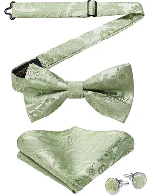 Immagine prodotto di Set da uomo per matrimoni, completo di fazzoletto da taschino e gemelli, motivo Paisley, color verde salvia