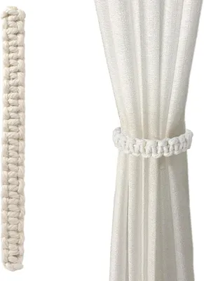 Produktbild von Hemp Curtain Tiebacks 4 Stück, Handgewebt Rustikal, Boho-Stil Weiß Braun