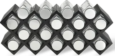 Produktbild von Schramm Gewürzregal, Bambus, schwarz, 44x18,5x9,5 cm, stehend, bohrfrei, inkl. 18 Gewürzgläser mit Streuöffnung, 40 Etiketten, Trichter & Reinigungsbürste