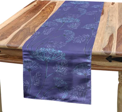 Produktbild von ABAKUHAUS Blumen Tischläufer, Blumen Bild von Botanik Sprigs Fenchel Illustration, 40 x 180 cm, Blau Violett Himmelblau