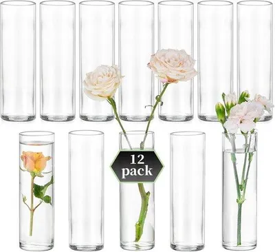 Produktbild von Famanu Glasvase Zylindrisch - Set von 12 kleinen Vasen für Tischdekoration