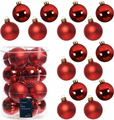 Produktbild von 16-teilige Glas-Weihnachtskugel-Set Rot, Glänzend & Matt, 8 cm Durchmesser, Hochwertige Dekoration