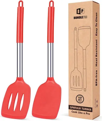 Image de Set de spatules en silicone rouge, résistant à la chaleur, sans BPA, 2 pièces