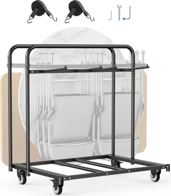 Produktbild von VEVOR Stuhlkarre, Klappstuhlwagen, 180 kg, für 5 Tische + 14 Stühle, Stuhlaufbewahrungswagen mit Stuhlhalter mit Lenkrollen & Feststellrädern