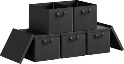 Produktbild von WOLTU 5er Set Aufbewahrungsboxen mit Deckel, mit Griffen, faltbar, Schwarz, 51L(48x36x30 cm)