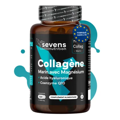 Image de Gélules de collagène à forte dose d'acide hyaluronique et de CoQ10, 120 gélules – Sevens