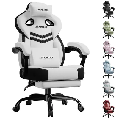 Immagine prodotto di LUCKRACER sedia da gioco, sedia da ufficio con braccioli collegati, cuscino in memory foam, angolo di inclinazione di 90-155° e poggiapiedi, tessuto funzionale e resistente