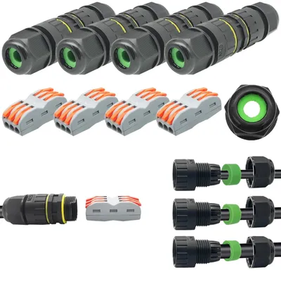 Produktbild von Wasserdichte Kabelverbinder Kabelkupplung Kabelverschraubung - IP68 - 5 bis 14 mm - 4 Stück - Für Außen