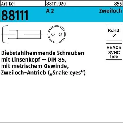 Produktbild von Reyher  Sicherh.schr.(D 85) 88111, A2 M 5x16 LIKO m.Zweil. (100 Stück)