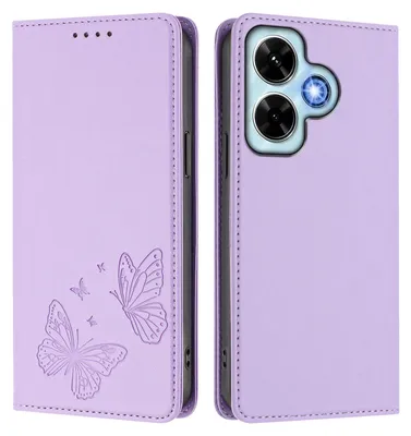Obrázek produktu pro Kožené pouzdro pro Xiaomi Redmi Note 13 4G, motýlí ražbou, peněženkové flip pouzdro se stojánkem Světle fialová